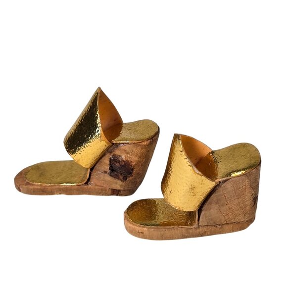 Vintage Barbie Shoes 1959–62 Gold Cork Wedge Sandals Early Mattel Fashion Pak - Picture 1 of 9